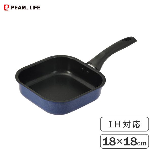 角型フライパン 18×18cm IH対応 ふっ素加工 パール金属 ニューハコパン HC-713 / フライパン 直火 ガス火 アルミ製 隅まで使える 便利 四角い /
