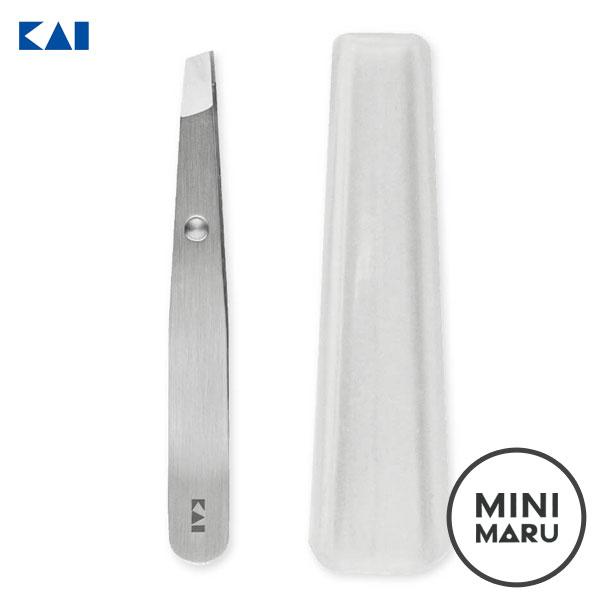 貝印 毛抜き Mini Maru KQ2203 / ツィザー ピンセット 先斜め形状 先端保護キャップ付き 持ち運び 便利 ミニサイズ 小さめ ...