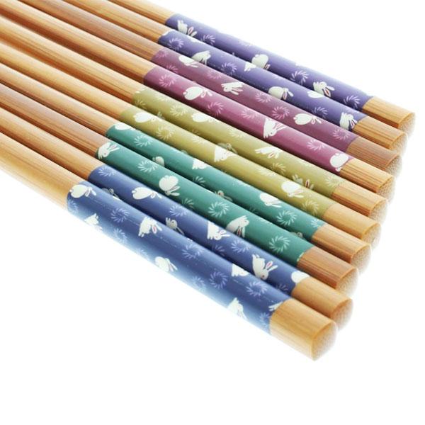 スス竹 箸 23cm 5膳組 (幸うさぎ) イシダ 61508 / 日本製 竹製 お箸
