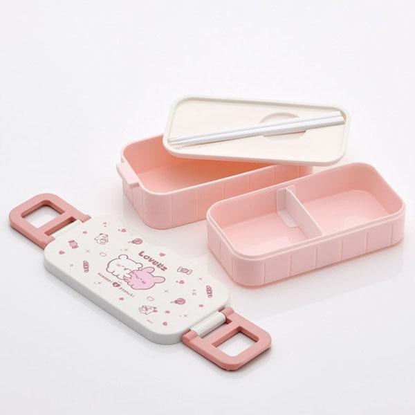◆弁当箱　吹寄せ2段弁当3個　汁千代口のセット　ABS樹脂　未使用品 スケーター 抗菌 2段 ランチボックス らぶいーず YZW3AG / 箸付き 2段