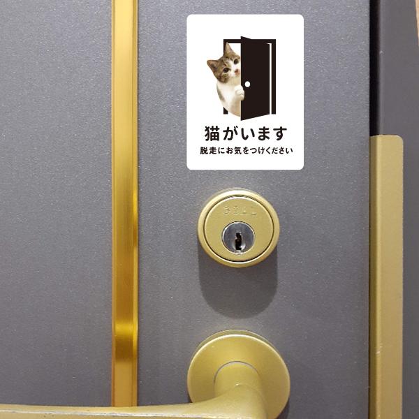 マグネット 猫がいます （ホワイト） 屋外 マグネット  脱走防止 玄関 飛び出し注意 車 ドア ねこ おしゃれ 防水加工 雑貨 | 宿と猫 | 03