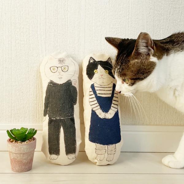 宿と猫 ねこ ミニ クッション 猫型 イラスト プレゼント 猫 