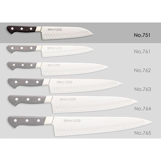 ミソノ刃物 UX10シリーズ 三徳サーモン 180mm　No.751　サーモン形庖丁　ツバ付 ピュアステンレス鋼　三徳包丁　Misono