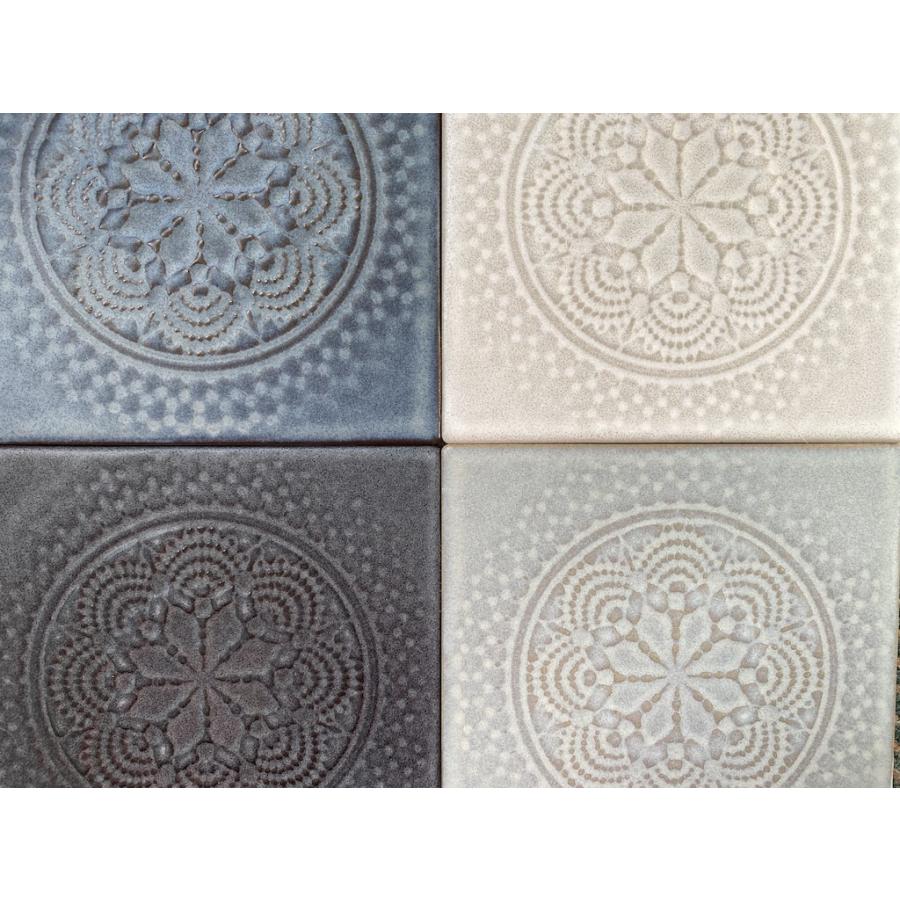 147mm角 マット 美濃焼モザイクタイル クラシックなレース柄タイル FOG