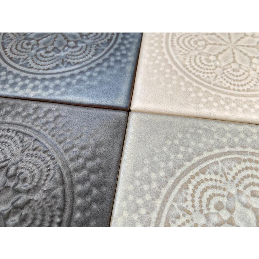 147mm角 マット 美濃焼モザイクタイル クラシックなレース柄タイル FOG