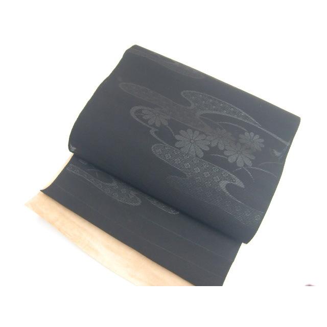 絽黒共帯 正絹 深泥黒 九寸名古屋 六通 夏用喪服帯 反物 : 3031-jl67 