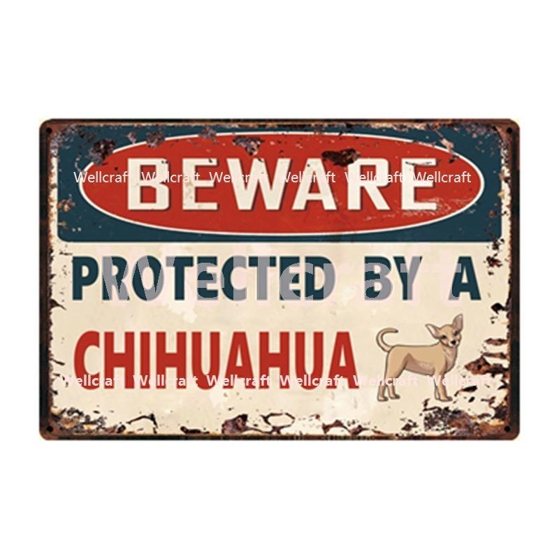 往復送料無料 メタル サイン ブリキ 看板 金属製 プレート パネル 店舗 注意 警告 防犯 動物 ペット 犬 番犬 猛犬 チワワ 4658 Supplystudies Com