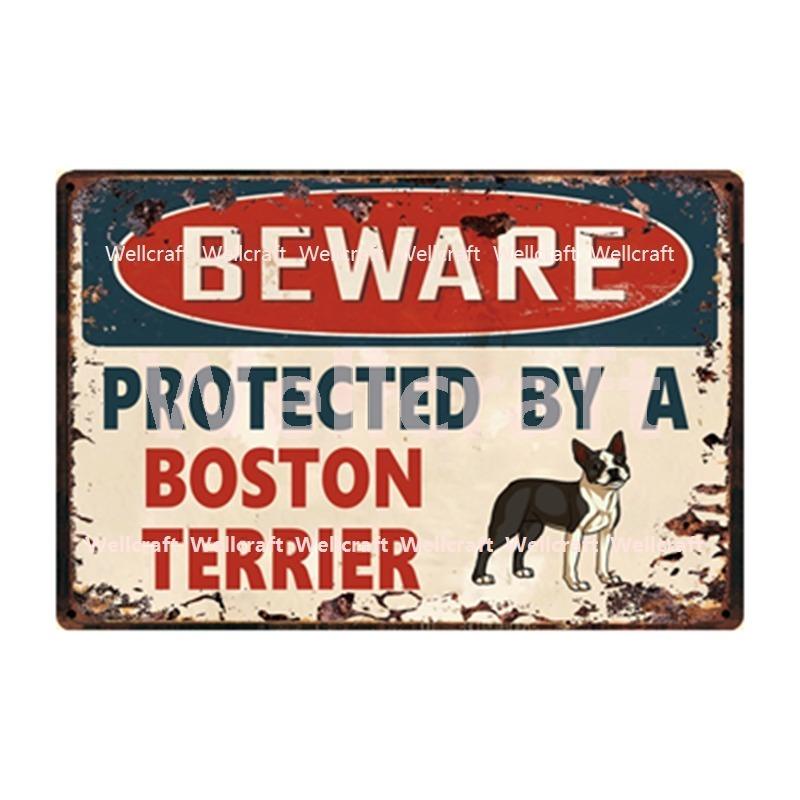 Sale開催中 メタル サイン ブリキ 看板 金属製 プレート パネル 店舗 注意 警告 防犯 動物 ペット 犬 番犬 猛犬 ボストンテリア 4671 Supplystudies Com
