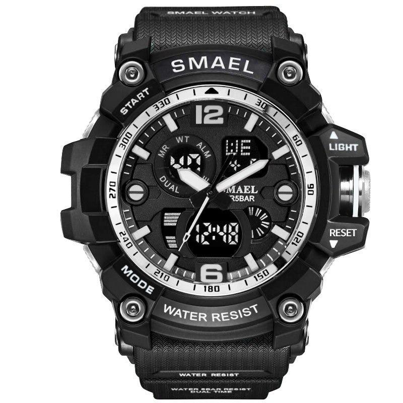 腕時計 メンズ SMAEL ミリタリー Gスタイル スポーツ ショック 軍 防水 LED クォーツ時計 1617B Black-Silver｜yafustore00