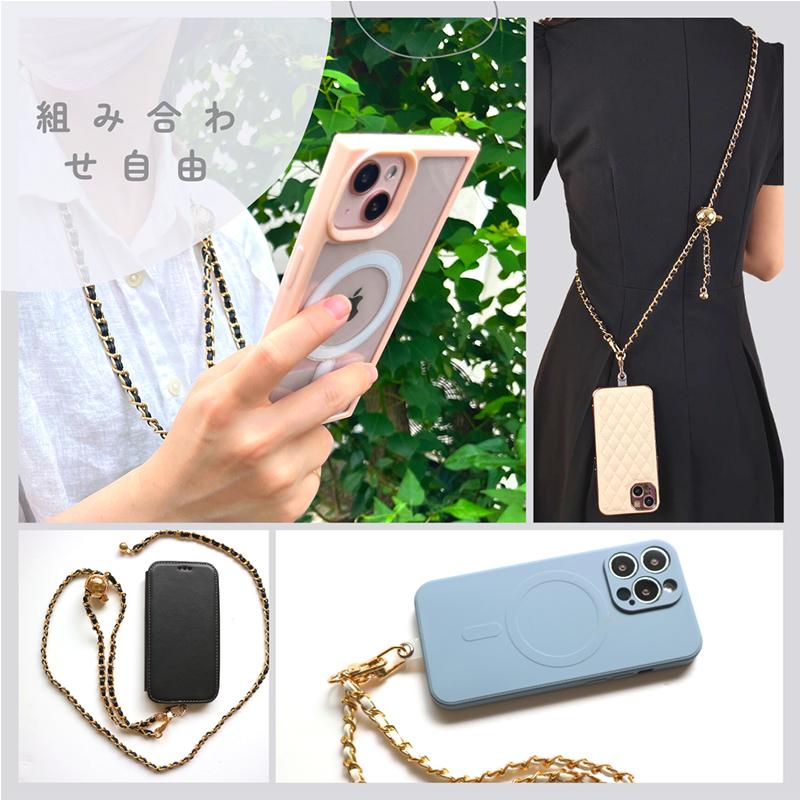 スマホショルダー レザーメタル チェーンストラップ スマホストラップ