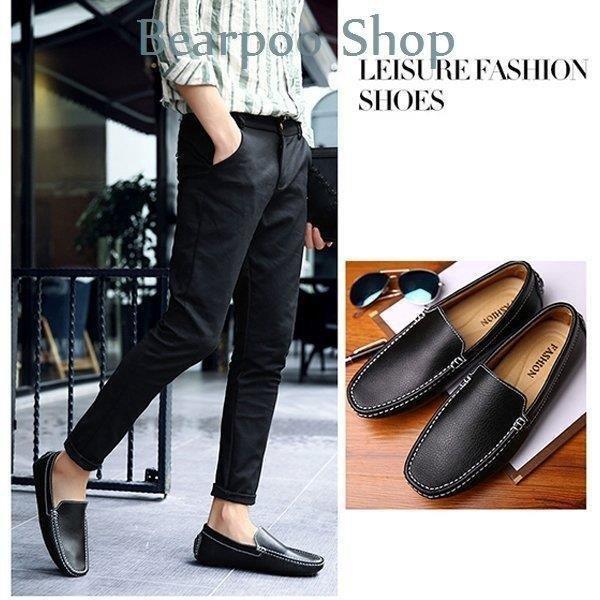 ローファー ドライビングシューズ靴 メンズシューズ レザー 革 本革 リアルレザー メンズ 靴 シンプル 装飾無し 男性 紳士 スリッポン デッキ 素足履き 公式