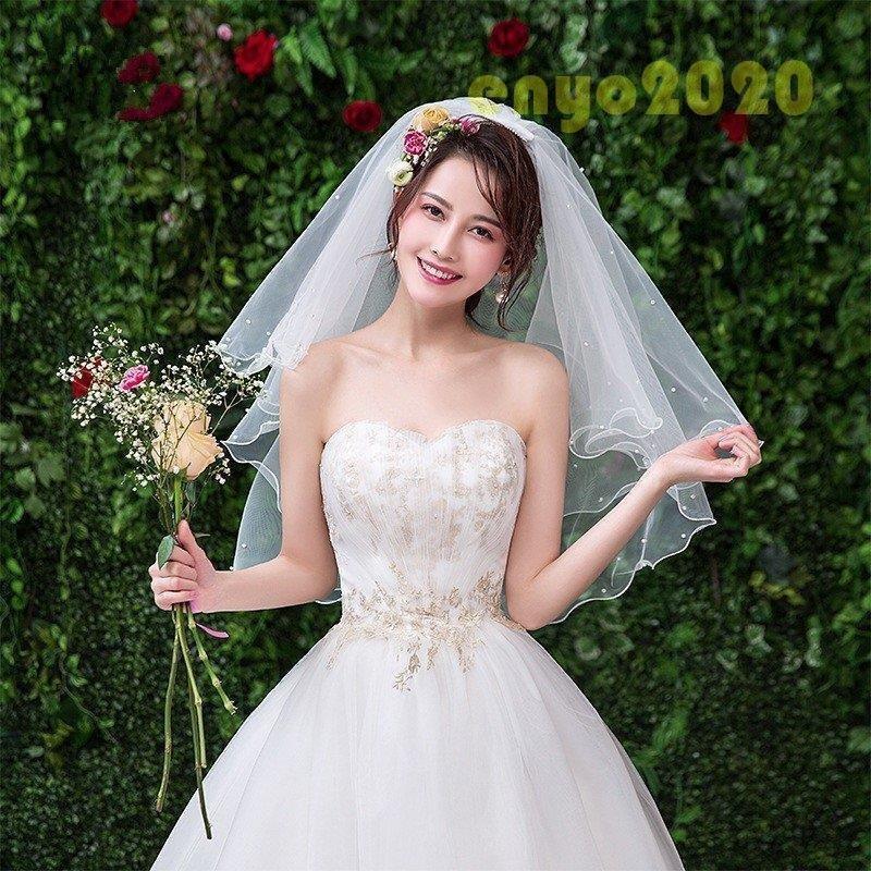 ウエディング パーティー 結婚式 ヘッドドレス ウエディングドレス フェイスアップ ショート 2段 ベール ヴェール 花嫁 ドレス、ブライダル ェディング 結婚式にぴったりアクセサリー、華やかに演出!☆ キラキラティアラ ブライズメイ