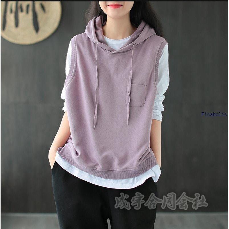 レディースファッション 陰山織物謹製 重ね着 パーカーベスト レディース ノースリープ フード付きトップス プルオーバー シンプル 無地 秋 カジュアル チョッキ トレーナー ルームウェア 運動着 Kueah3wdd5 Shahjahanmosque Org Uk