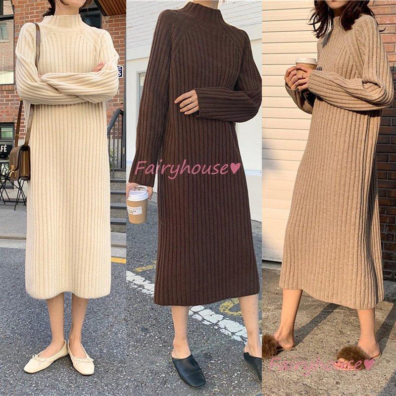 訳あり商品 ニットインナー ロング丈 無地ハイネックセータースカート 長袖ワンピース 秋冬 40代 レディース ニットワンピース オシャレ 50代 30代 カジュアル韓国風 ワンピース 色 カーキ Www We Job Com