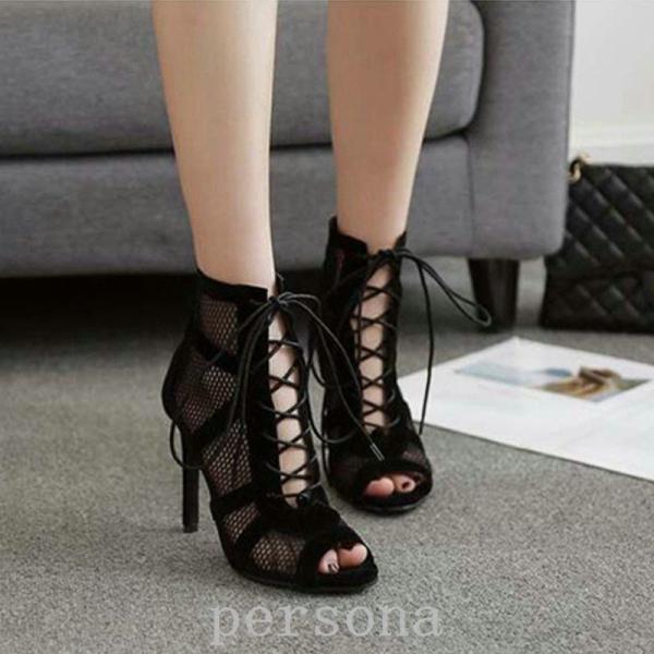 サンダルレディースサマーブーツハイヒール歩きやすい疲れないブーツサンダルレースアップメッシュサンダルピンヒール サンダル 代引き不可 Www Ageti Fr