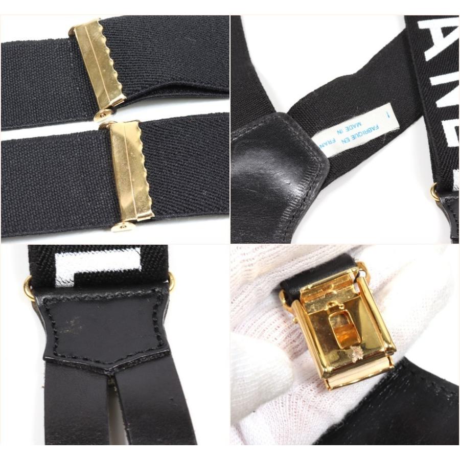 CHANELココマークロゴ サスペンダー レザー×ファブリック ブラックホワイト CHANEL（シャネル） ロゴ サスペンダー ココマーク レザー×ゴム