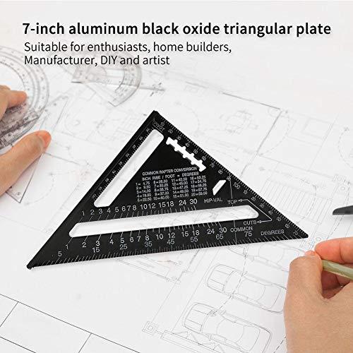 三角定規ルーラー 7インチ 三角スクエアルーラー アルミニウム合金 黒酸化ルーフィング三角アングル分度器 コンビネーションスクエア 90度45度 精密｜yafuu-tosa｜07