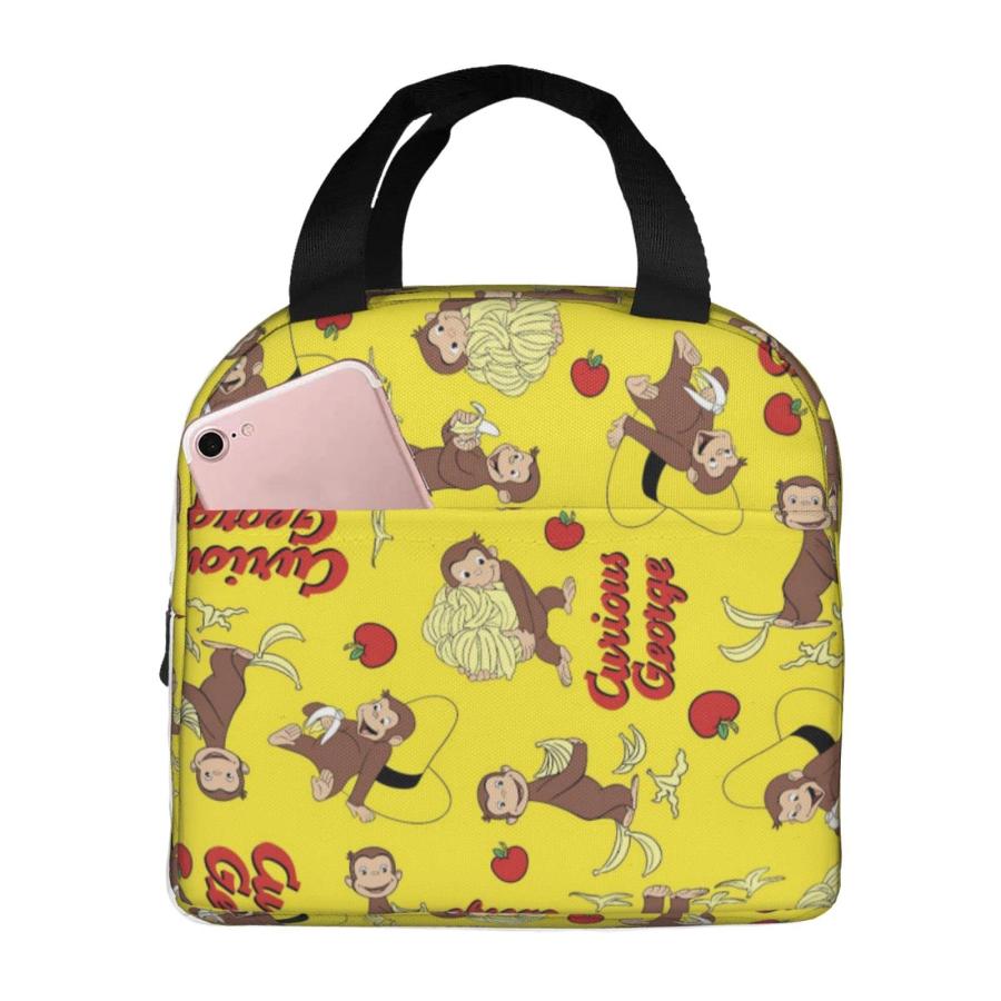 手作り☆保冷保温お弁当袋☆SMサイズ☆おさるのジョージ☆アルファベット柄 おさるのジョージ 保冷 がま口 ランチバッグ ブラック お弁当箱 保温