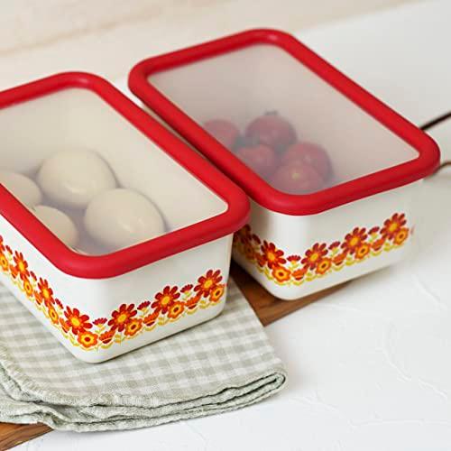 ホーロー フラワー保存容器 大小セット 富士ホーロー 保存容器 1.2L メモリーズ 16cm 丸型容器 サン