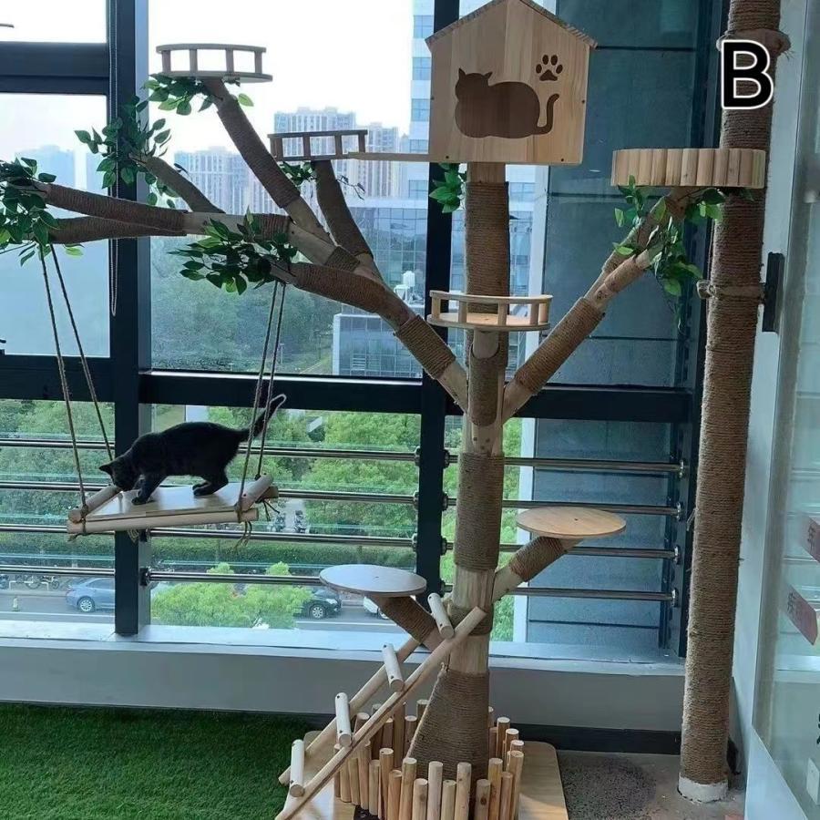 【新品訳あり】 キャットタワー 木製 猫の木 猫登山 猫の活動ツリー 無垢材 猫のジャンプ プラットフォーム 猫登山タワー猫の活動木 猫の遊び地域 高1.5メートル 【VQL1243499012】(45328円)