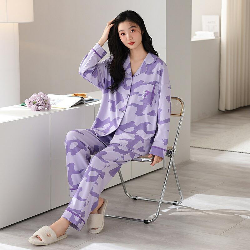 ペア パジャマ 長袖 男女2着 セット 綿100％ シンプル 可愛い ゆったり 前開き カップル 春 秋 長袖トップス ロングパンツ ルームウェア 冬 コットン ギフト_2