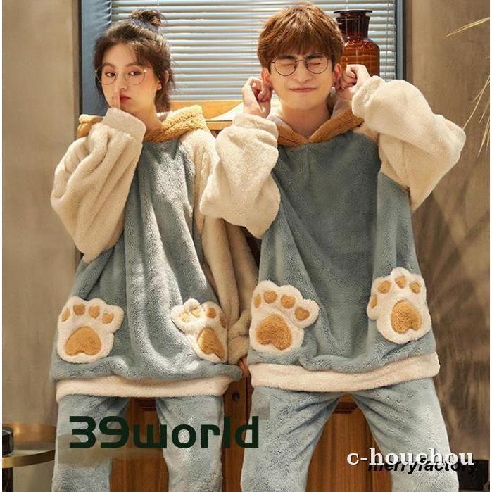 ペアパジャマ カップル ルームウェア 冬 ジカ着ぐるみ 動物 鹿の耳