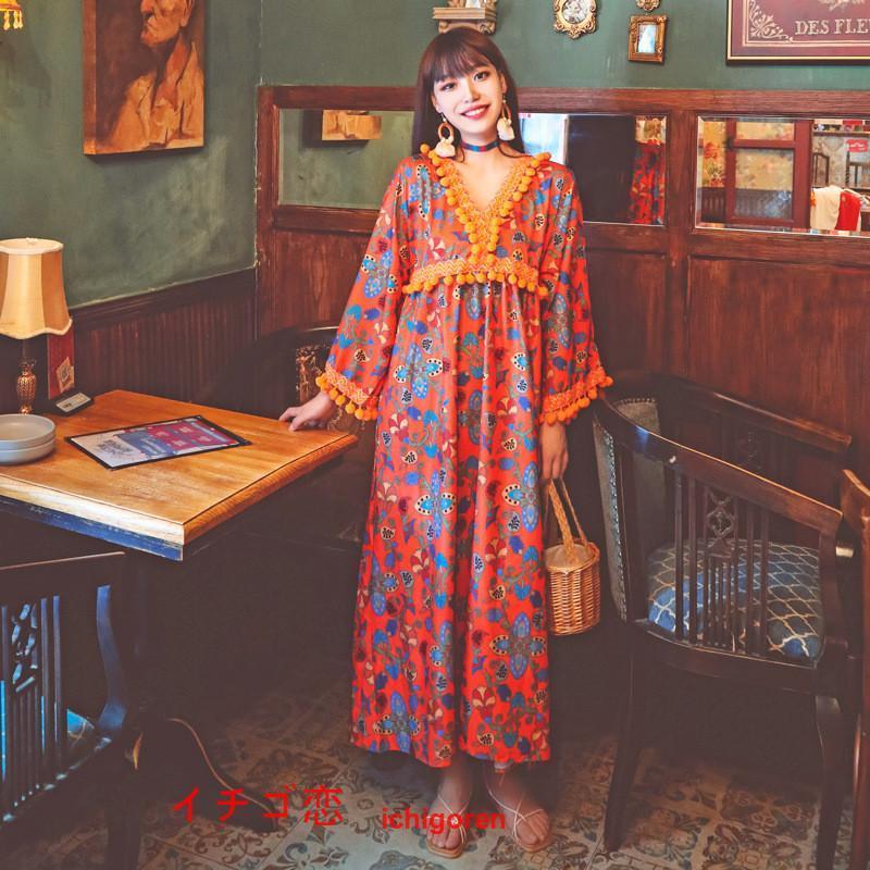 極美品　ザリラクス 定価5万 花柄マキシ丈ワンピース　長袖　体型カバー　38⭐︎ ワンピース 長袖 ゆったり 夏秋 レディース 個性的 マキシ丈 楽ちん