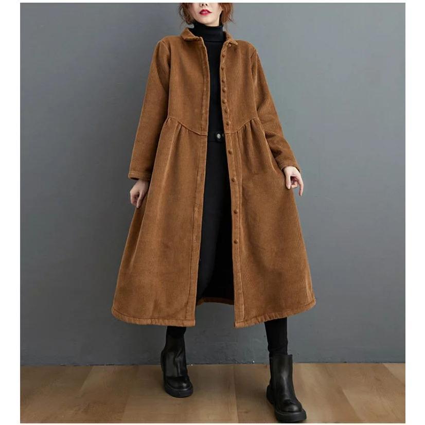 コート レディース 秋冬 裏起毛コート 裏ボア アウター ロング丈 コーデュロイ カーディガン 体型カバゆったり 長袖 膝下丈 折り襟 きれいめ お洒落 カジュアル | ブランド登録なし | 16