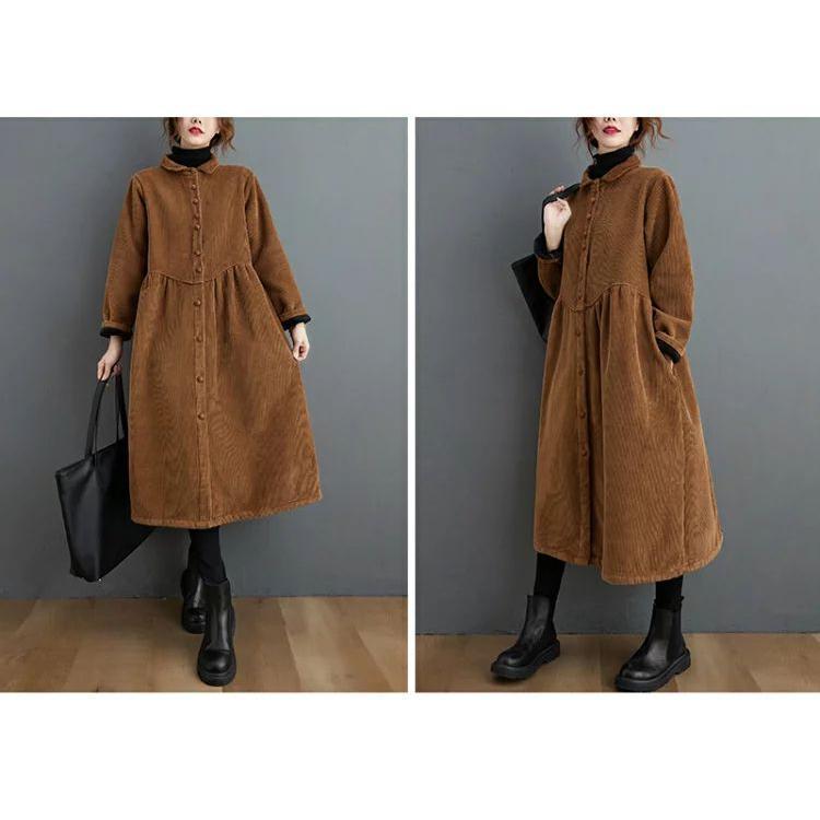 コート レディース 秋冬 裏起毛コート 裏ボア アウター ロング丈 コーデュロイ カーディガン 体型カバゆったり 長袖 膝下丈 折り襟 きれいめ お洒落 カジュアル | ブランド登録なし | 02