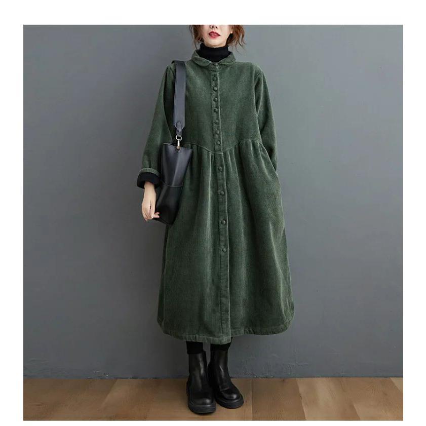 コート レディース 秋冬 裏起毛コート 裏ボア アウター ロング丈 コーデュロイ カーディガン 体型カバゆったり 長袖 膝下丈 折り襟 きれいめ お洒落 カジュアル | ブランド登録なし | 04