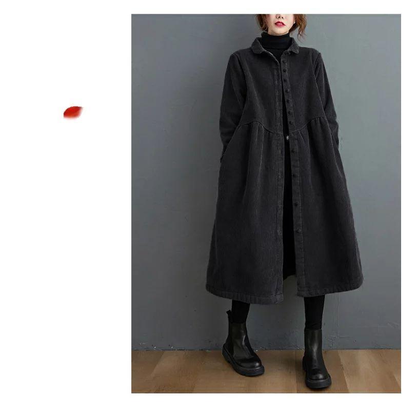 コート レディース 秋冬 裏起毛コート 裏ボア アウター ロング丈 コーデュロイ カーディガン 体型カバゆったり 長袖 膝下丈 折り襟 きれいめ お洒落 カジュアル | ブランド登録なし | 08