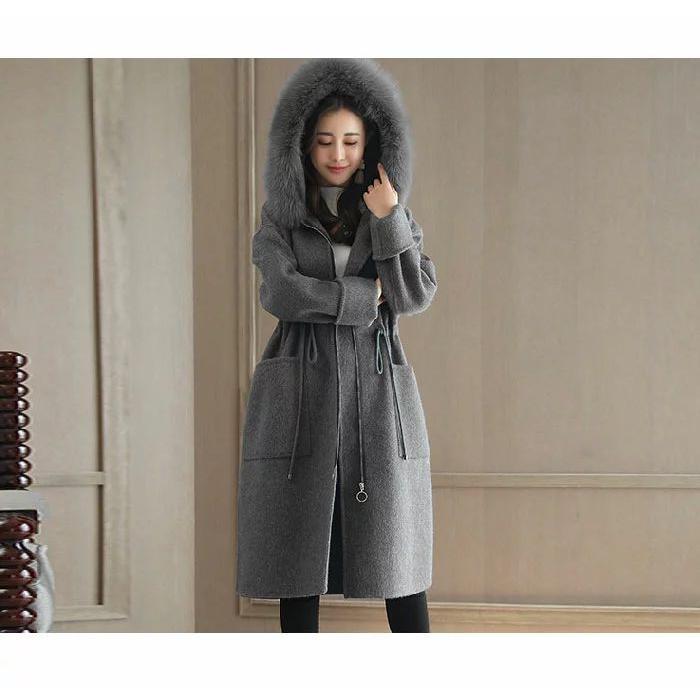 ロングコート レディース ファー付きコート ファー付き フェイクファー チェスターコート ラシャ調 ロング丈 フード付き ポケット付き ウエスト紐 ジップアップ | ブランド登録なし | 08