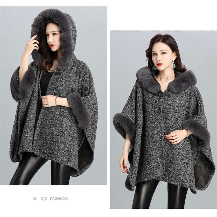 ポンチョ コート レディース 秋冬 フェイクファー マント 前開き フード付き ケープ アウター サイドスリット 半袖 大人 フェミニ エレガント カジュアル きれい | ブランド登録なし | 07