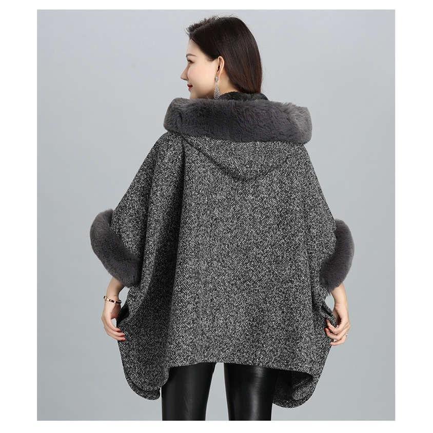 ポンチョ コート レディース 秋冬 フェイクファー マント 前開き フード付き ケープ アウター サイドスリット 半袖 大人 フェミニ エレガント カジュアル きれい | ブランド登録なし | 08