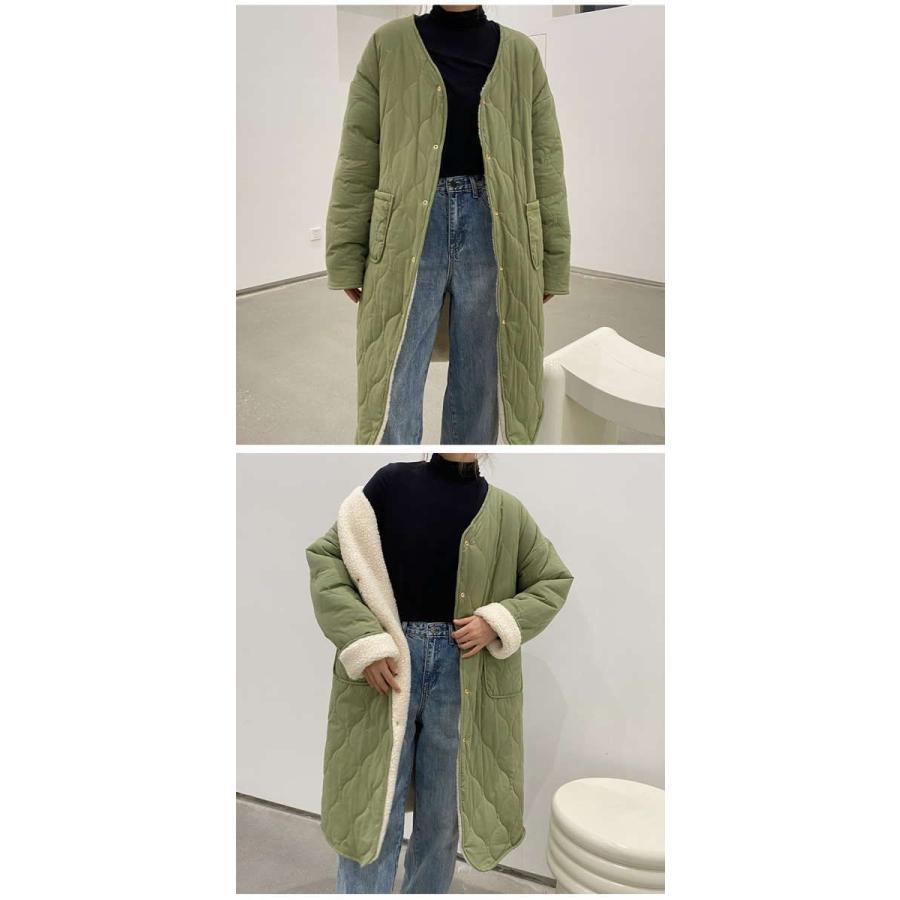 キルティングコート ボアコート ミドル丈 レディース リバーシブルコート 抜き襟 ノーカラー ジャケット キルトコート あたたかいパイピングボア 防寒 あった | ブランド登録なし | 10