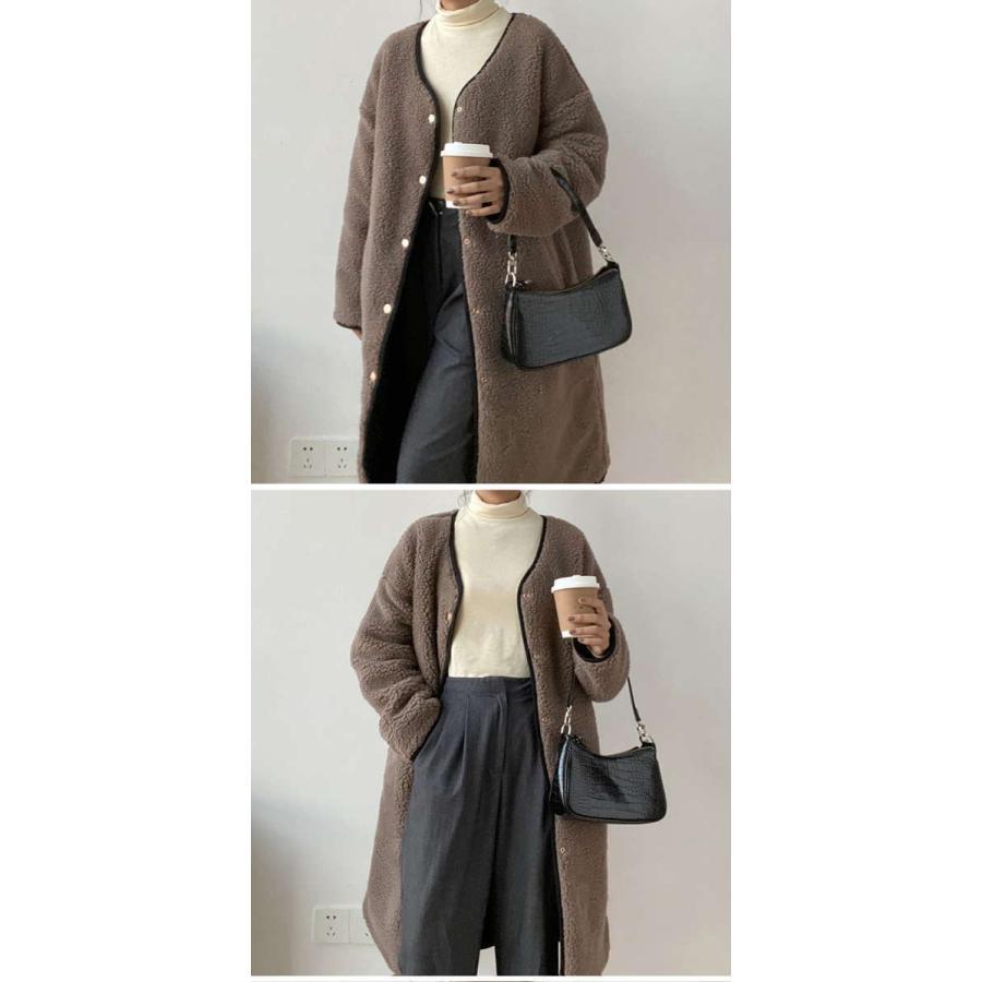 キルティングコート ボアコート ミドル丈 レディース リバーシブルコート 抜き襟 ノーカラー ジャケット キルトコート あたたかいパイピングボア 防寒 あった | ブランド登録なし | 01