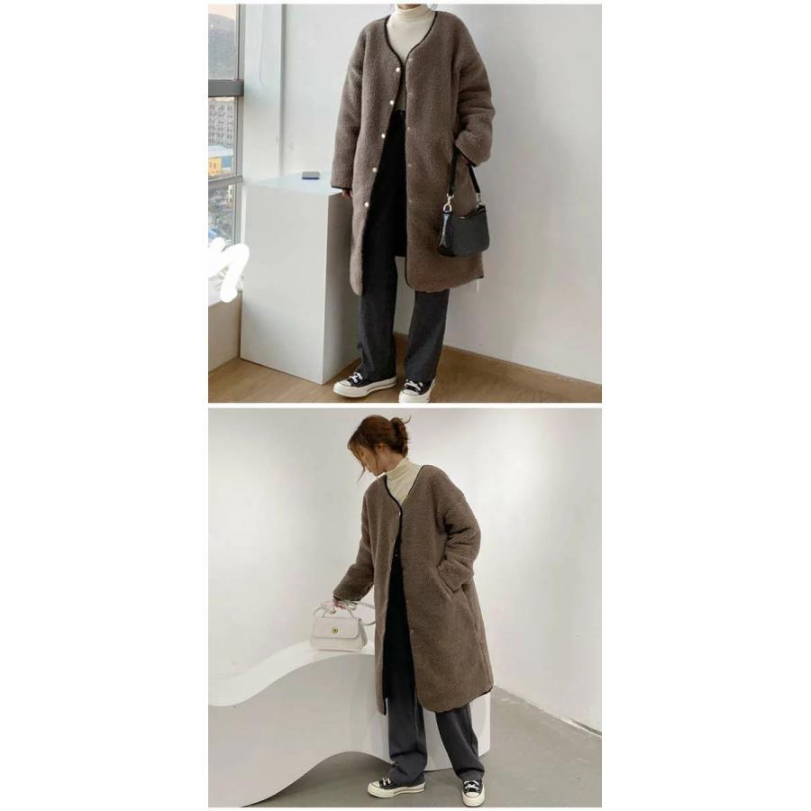 キルティングコート ボアコート ミドル丈 レディース リバーシブルコート 抜き襟 ノーカラー ジャケット キルトコート あたたかいパイピングボア 防寒 あった | ブランド登録なし | 02