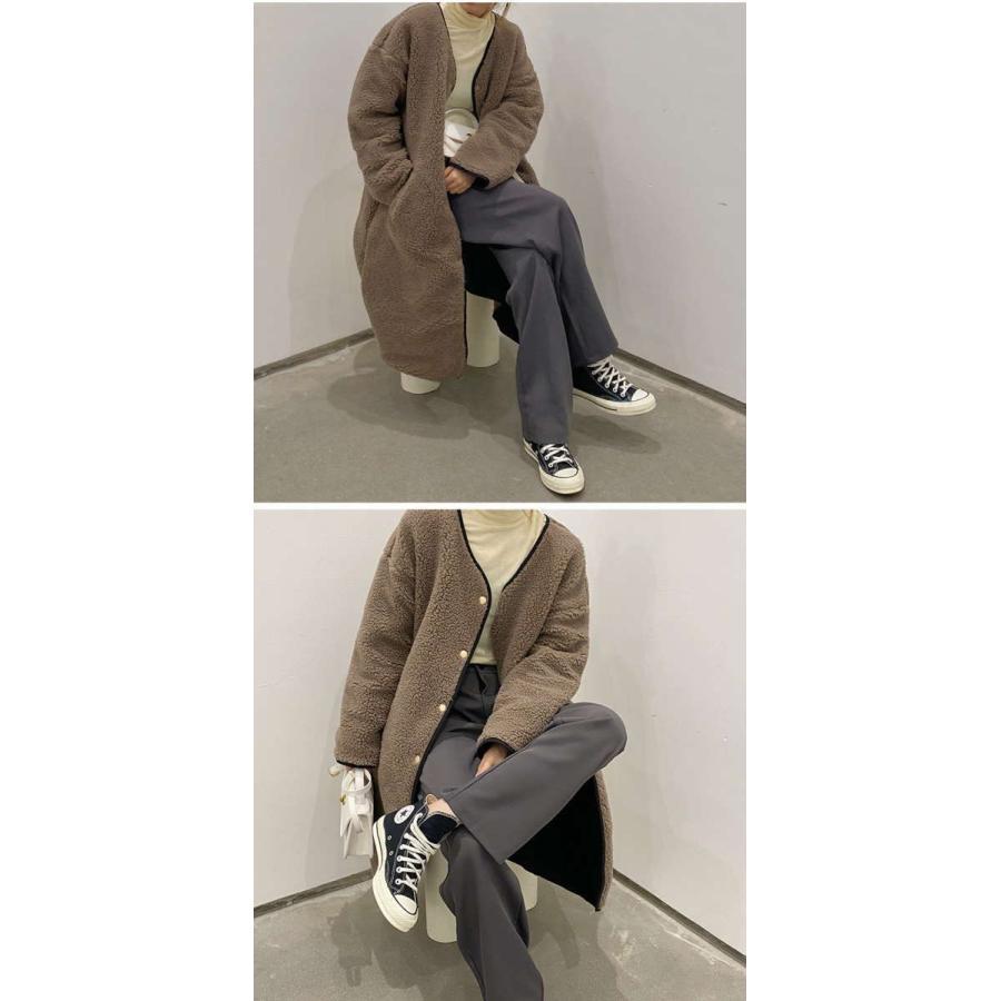 キルティングコート ボアコート ミドル丈 レディース リバーシブルコート 抜き襟 ノーカラー ジャケット キルトコート あたたかいパイピングボア 防寒 あった | ブランド登録なし | 04