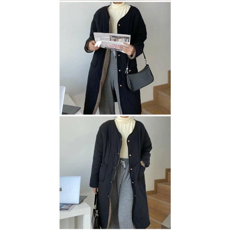 キルティングコート ボアコート ミドル丈 レディース リバーシブルコート 抜き襟 ノーカラー ジャケット キルトコート あたたかいパイピングボア 防寒 あった | ブランド登録なし | 05