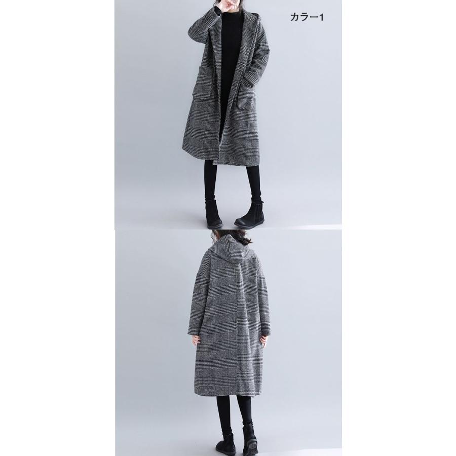 チェスターコート レディース トレンチコート チェック柄 千鳥格子 フード付き ロングコート ミモレ丈 大きいサイズ レディース ロングアウター ロング チェスタ | ブランド登録なし | 01