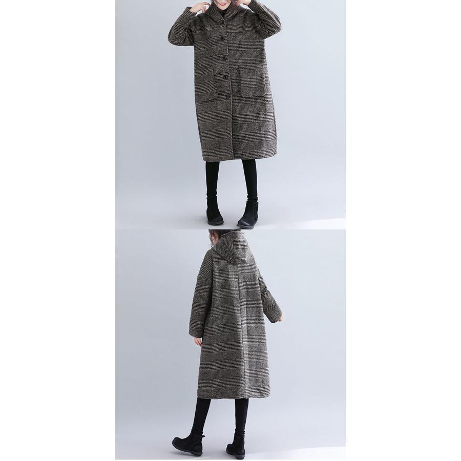 チェスターコート レディース トレンチコート チェック柄 千鳥格子 フード付き ロングコート ミモレ丈 大きいサイズ レディース ロングアウター ロング チェスタ | ブランド登録なし | 03