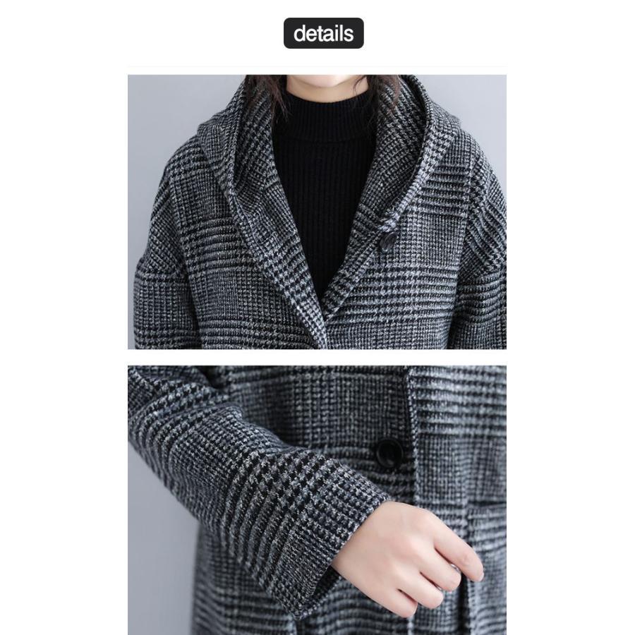 チェスターコート レディース トレンチコート チェック柄 千鳥格子 フード付き ロングコート ミモレ丈 大きいサイズ レディース ロングアウター ロング チェスタ | ブランド登録なし | 04