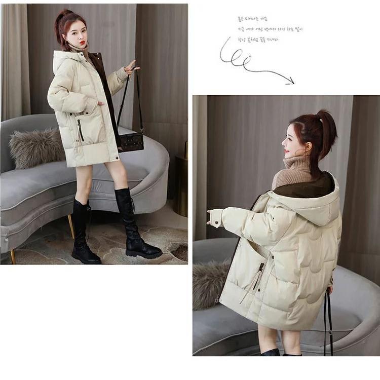 フーデッドカジュアルコート ミドル丈アウター フード付き アウター 中綿 上着 無地 スタイリッシュ カジュアル ポケット付き チャック ファスナー スナップ 暖 | ブランド登録なし | 06