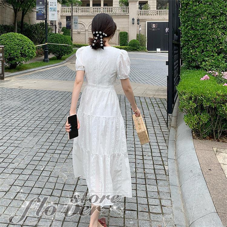 ワンピース レディース 40代 きれいめ マキシワンピース 春夏新作 半袖ワンピース 白レースVネック Aラインスカートオシャレ韓国風 大人 結婚式ドレス 30代 50代の画像
