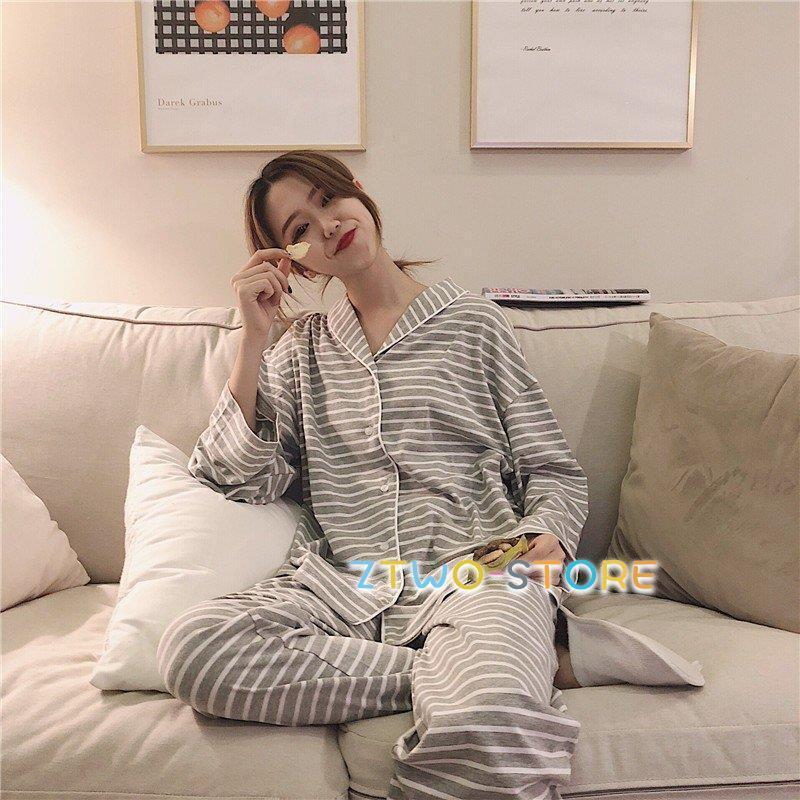 パジャマ レディース 前開き 春夏秋冬 長袖 ルームウェア 寝巻き 2点セット 綿 長ズボン シャツパジャマ 寝間着 部屋着 体型カバー 韓国風 可愛い 新品 | ブランド登録なし | 01