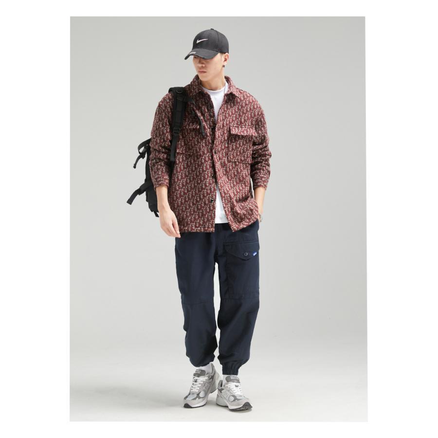 カバーオール シャツジャケット メンズ 長袖 ウール混 柄物 おしゃれ ワーク 作業着 両ポケット 大容量 ボタン留め ゆったり カジュアル アウター | ブランド登録なし | 11