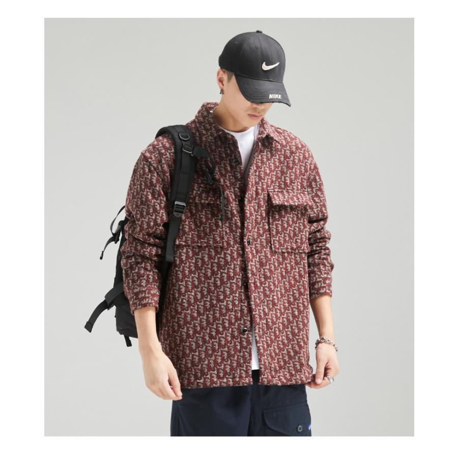 カバーオール シャツジャケット メンズ 長袖 ウール混 柄物 おしゃれ ワーク 作業着 両ポケット 大容量 ボタン留め ゆったり カジュアル アウター | ブランド登録なし | 12