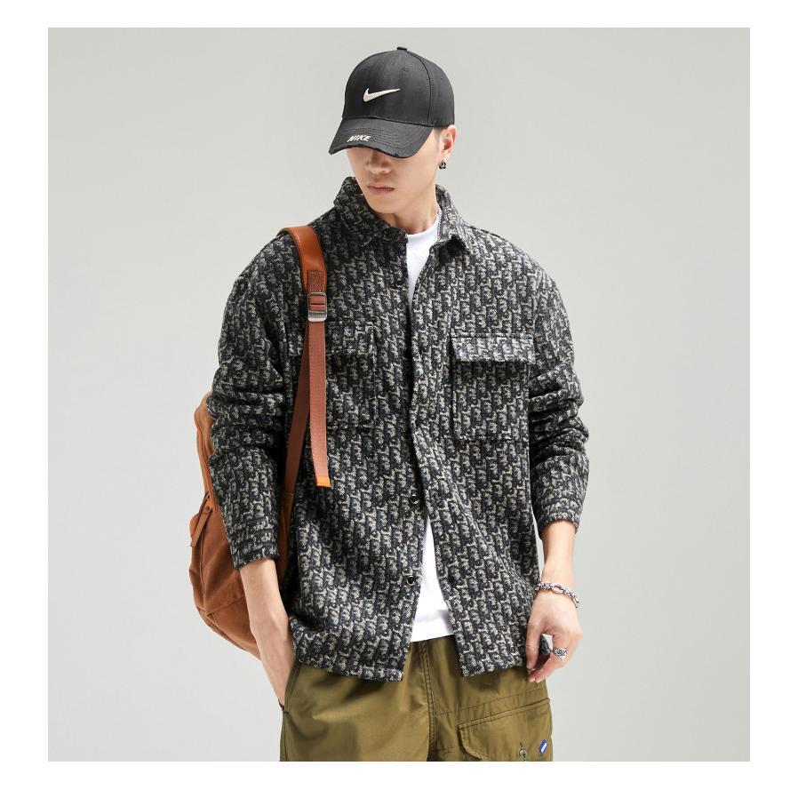 カバーオール シャツジャケット メンズ 長袖 ウール混 柄物 おしゃれ ワーク 作業着 両ポケット 大容量 ボタン留め ゆったり カジュアル アウター | ブランド登録なし | 06