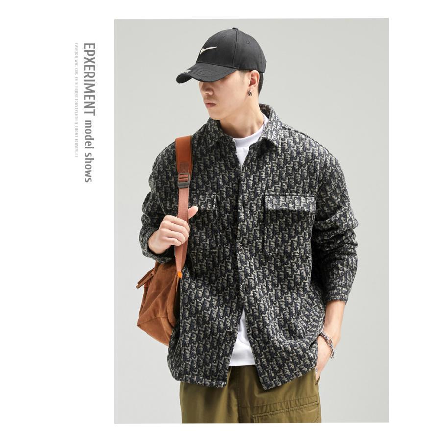 カバーオール シャツジャケット メンズ 長袖 ウール混 柄物 おしゃれ ワーク 作業着 両ポケット 大容量 ボタン留め ゆったり カジュアル アウター | ブランド登録なし | 07