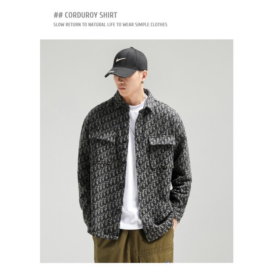 カバーオール シャツジャケット メンズ 長袖 ウール混 柄物 おしゃれ ワーク 作業着 両ポケット 大容量 ボタン留め ゆったり カジュアル アウター | ブランド登録なし | 09